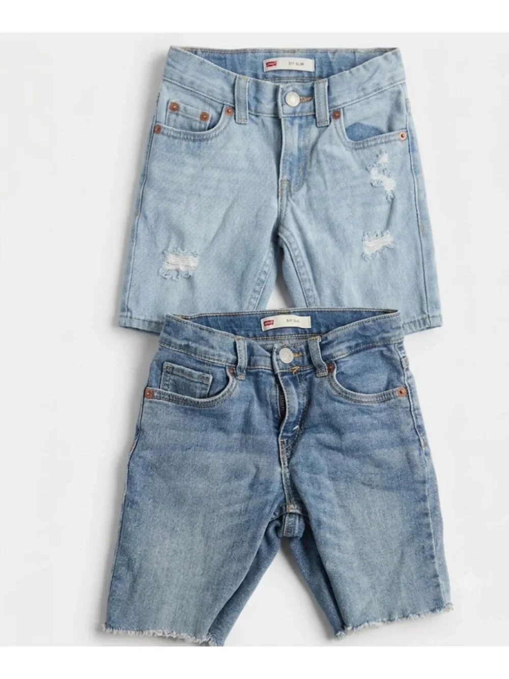 Levis Kids Distressed Light Blue Slim Denim Shorts Adjustable Waist size 5 and 6